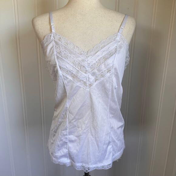 Vintage 70s/80s Volup Coquette Ivory Lace Cami 38 - Picture 3 of 6